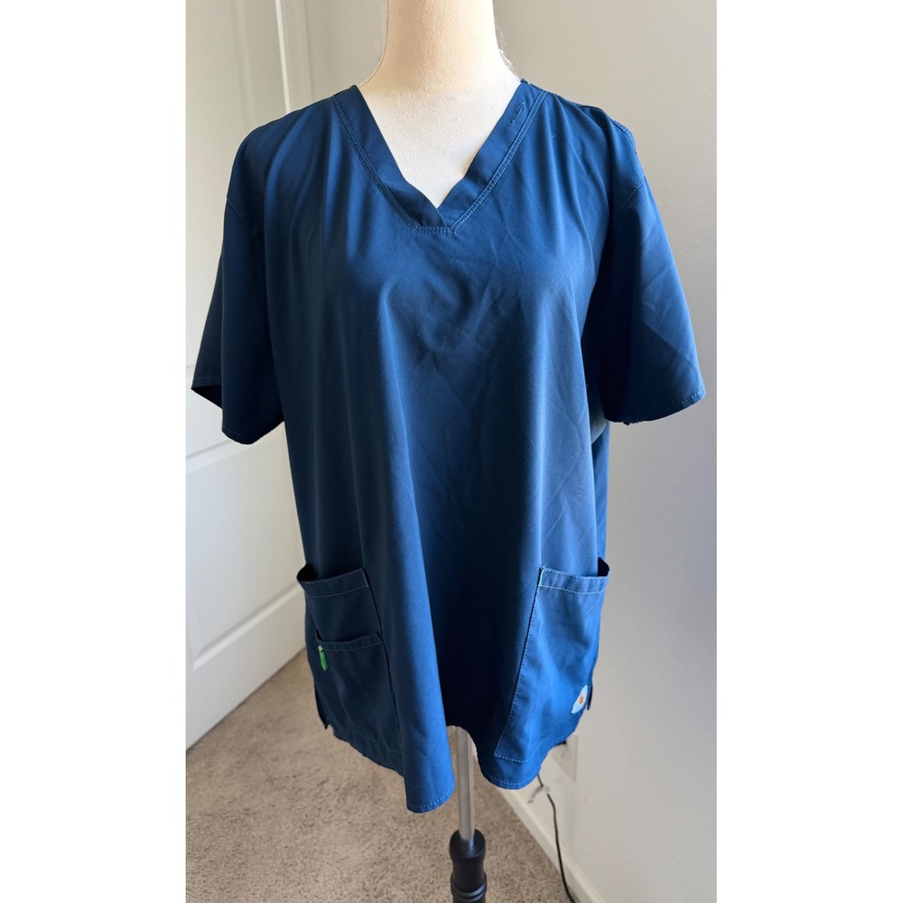 Carhartt Navy Blue V-Neck Short Sleeve‎ Medical Force Stretch Scrub Top 2XL